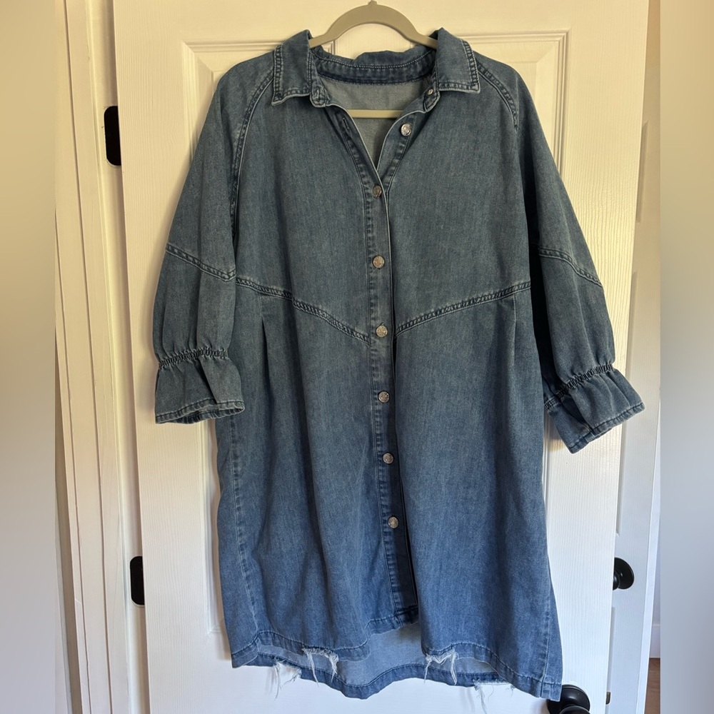 Sidefeel Womens Smocked 3 4 Sleeve Button Down Denim Jeans Dresses